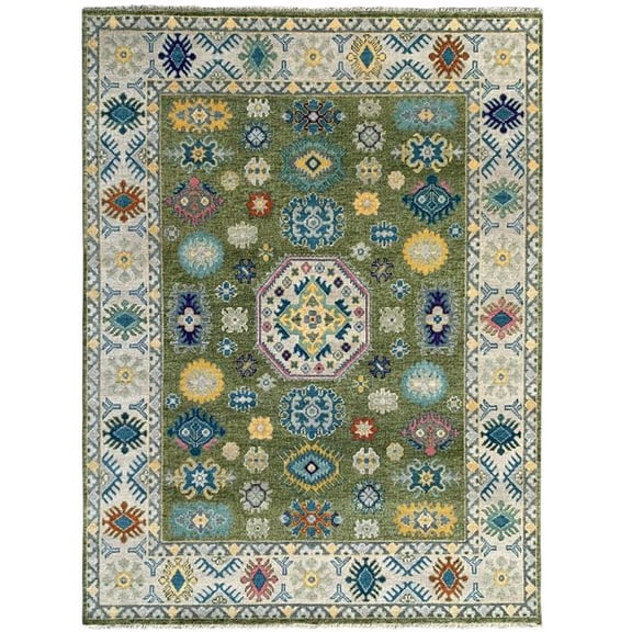 8 x 10 ft. Kazak Traditional Area Rug, Light Green & Beige