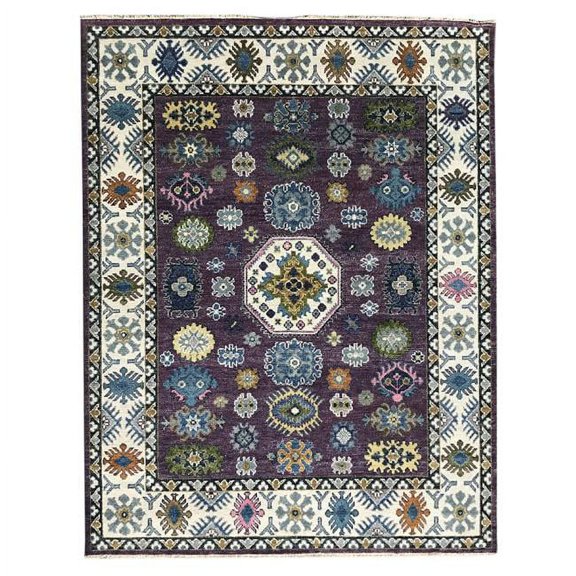 8 x 10 ft. Kazak Traditional Area Rug - Red Purple & Ivory