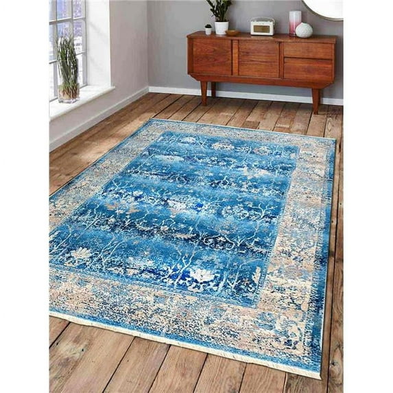 8 x 10 ft. Machine Woven Crossweave Polyester Rectangle Oriental Area Rug, Blue