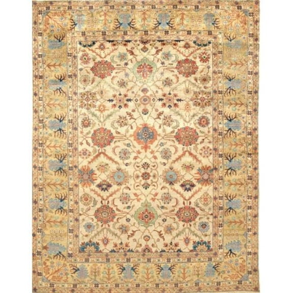 8 x 10 ft. Mahal Hand-Knotted Wool Area Rug - Ivory & Light Gold