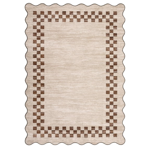 8 x 10 ft Polyester Light Taupe Rectangular Indoor Geometric Bordered Modern Machine Washable Area Rug