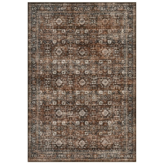 8 x 10 ft Polyester Wool Spinning Red Rectangular Hallway Bathroom Entryway Kitchen Office Foldable Flower Printed Persian Washable Area Rug