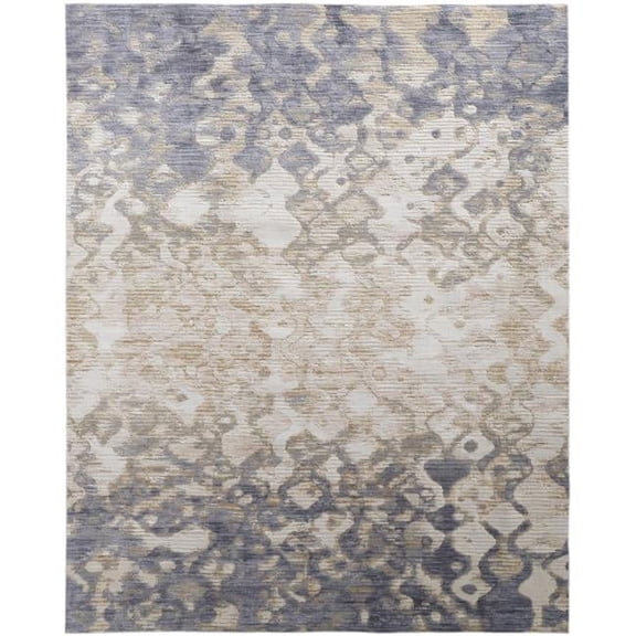 8 x 10 ft. Tan Ivory & Blue Abstract Power Loom Distressed Rectangle Area Rug - Tan Ivory and Blue