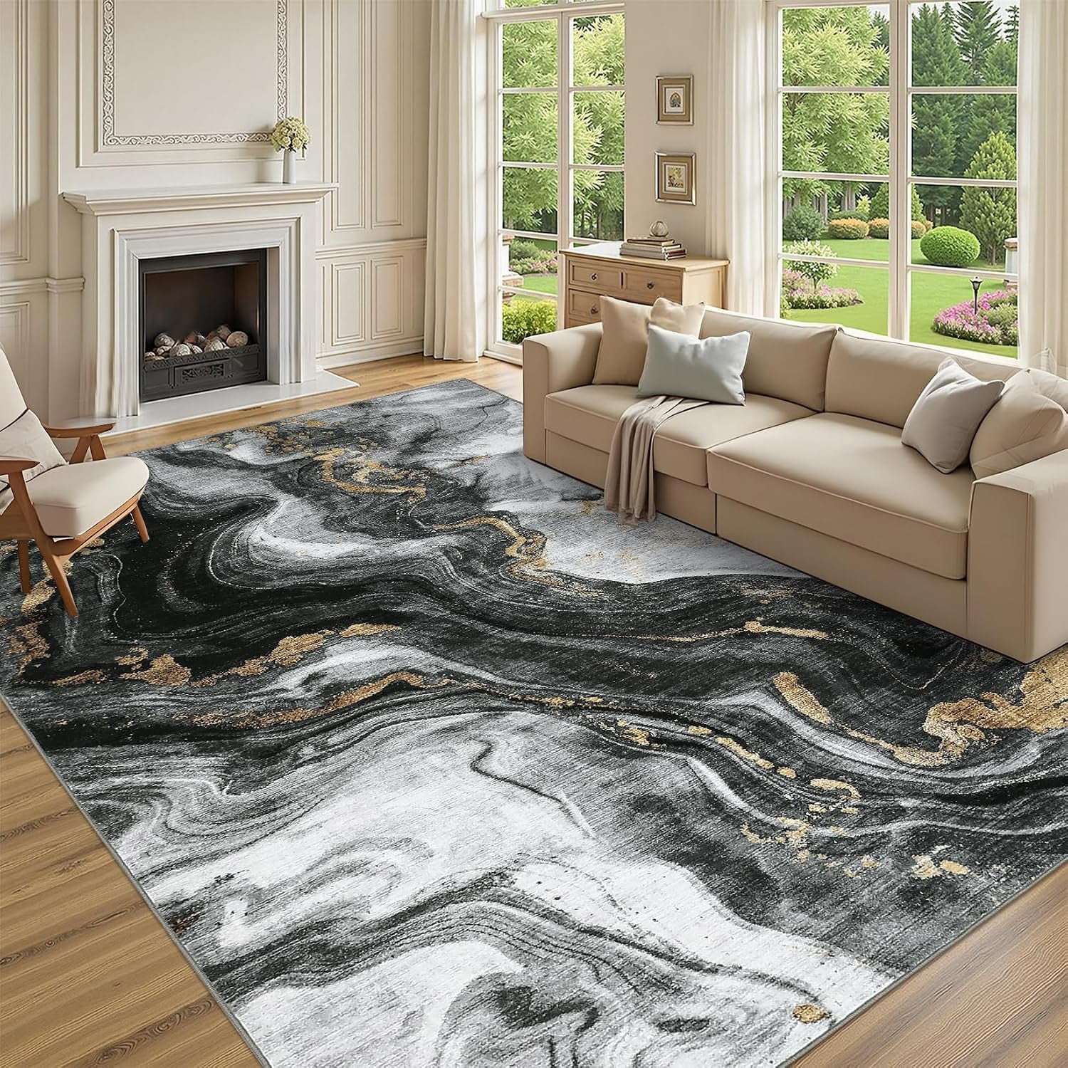 Soft Polyester Rugs 8 x 10 ft Washable Area Rug, Modern Abstract Non Slip Soft Polyester ...