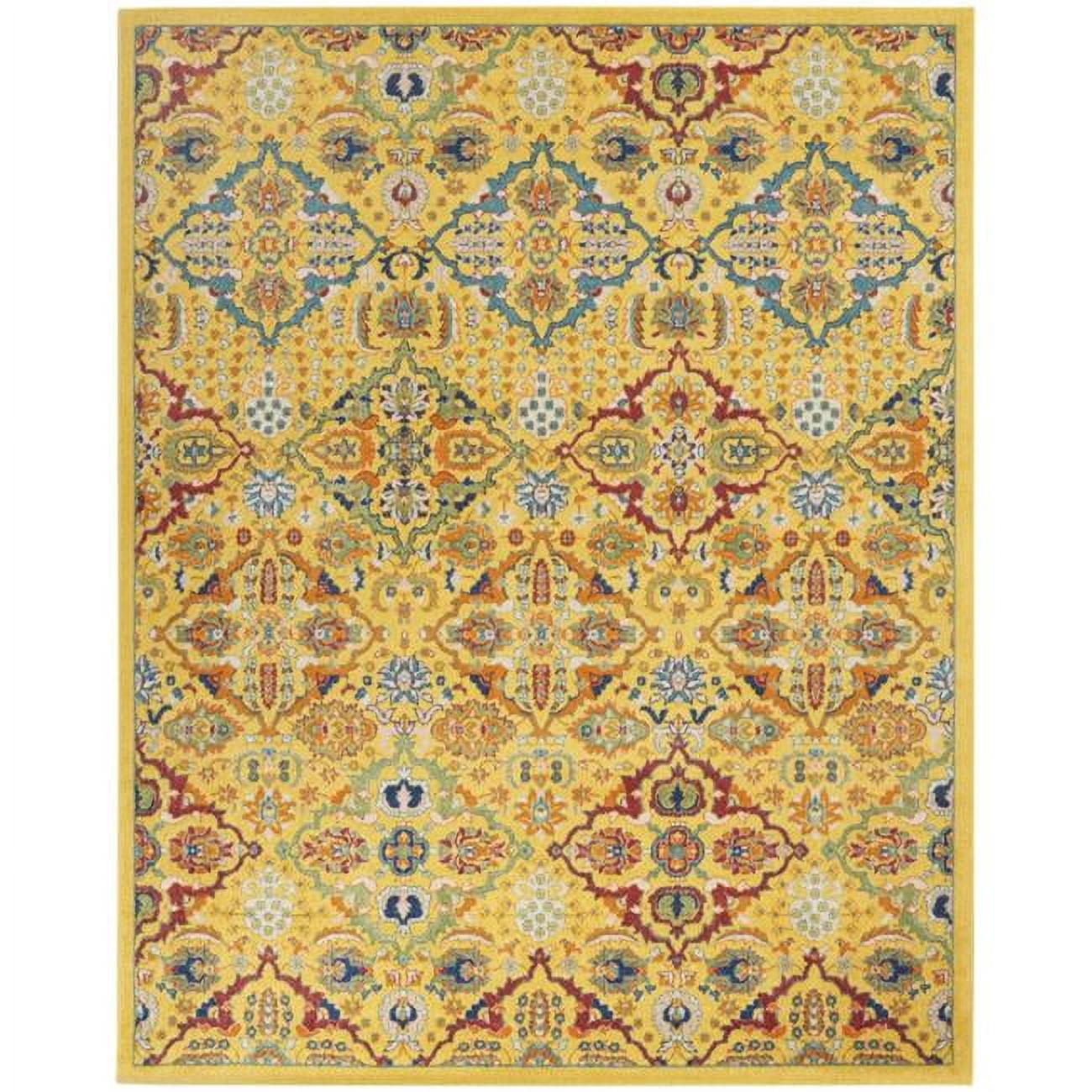 Yellow Rectangular Rug 8 x 10 ft. Yellow Floral Power Loom Rectangle Area Rug - Yellow - 8 x ...
