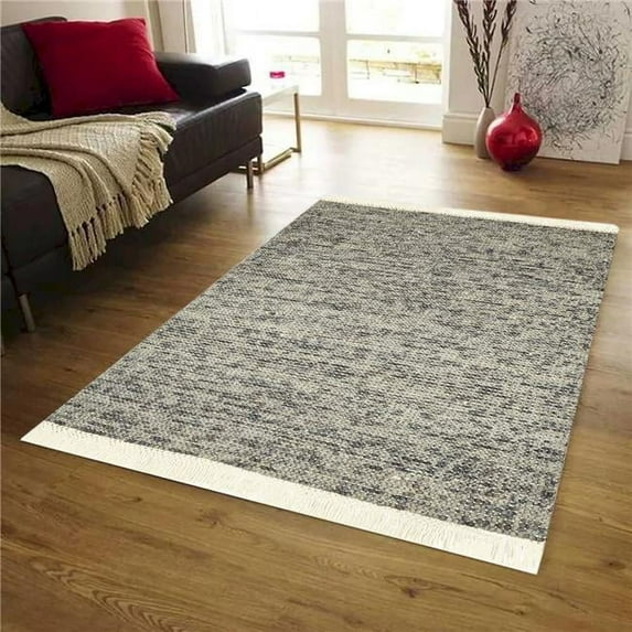 8 x 10 ft. Zurich Gray with Ivory Fringes Hand Loomed Wool Rectangle Area Rug