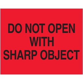 8 x 10 in. Do Not Open with Sharp Object Labels, Fluorescent Red