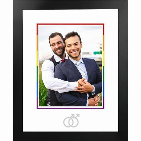 8 x 10 in. LGBTQ Pride Wedding Portrait Frame with White & Rainbow Mat - Silver Interlocking Man