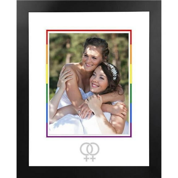 8 x 10 in. LGBTQ Wedding Portrait Frame with White & Rainbow Mat - Silver Interlocking Woman