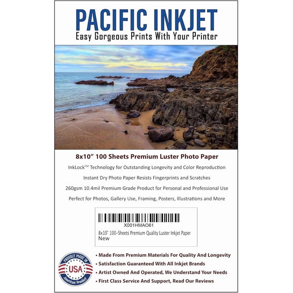 (8-x-10-inch) 100 Sheets Professional Luster Inkjet Photo Paper 10.4mil 260gsm For Beautiful Prints That Last Generations