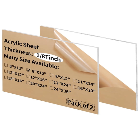 8 x 10 inch Clear Acrylic Sheets 1/8 inch Thick - 2 Pack Transparent Plexiglass Plastic Cast Panels for DIY Craft Projects, Signs, Display Cases - Easy to Cut with Laser, Saw or Hand Tools