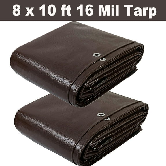 8 x 10ft Brwon 16 mil Tarps and Covers Waterproof Outdoor Extra Thick Tarpaulin, 2Pack