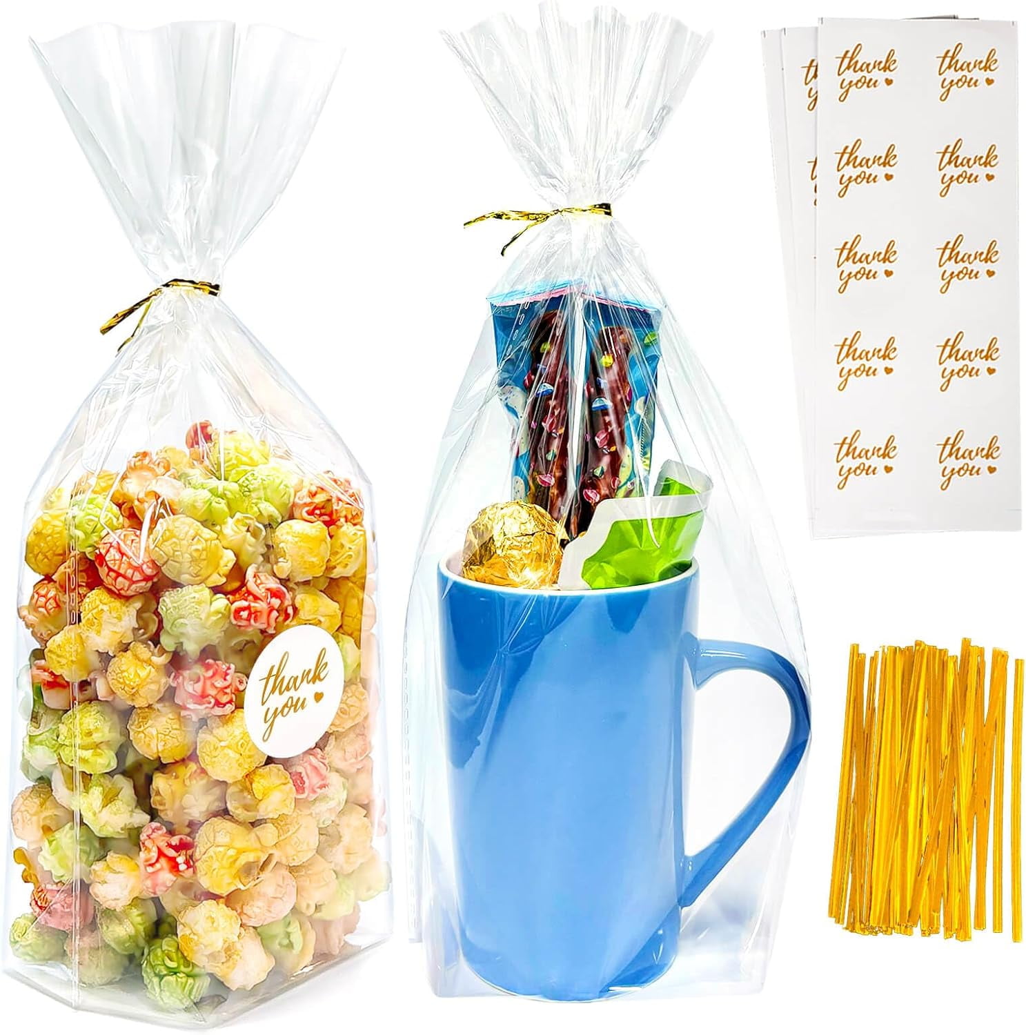 Cellophane Bags - 100 Pack Small Clear Cellophane Sweet Cookie Bags, Food Safe, Seal Clear Self-Adhesive OPP Display Sealable Bags For Cookies