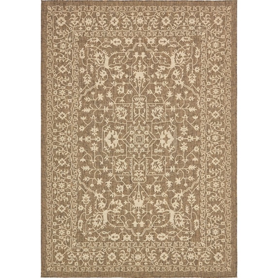 8' x 11.25' Brown and Beige Border Rectangular Outdoor Area Throw Rug
