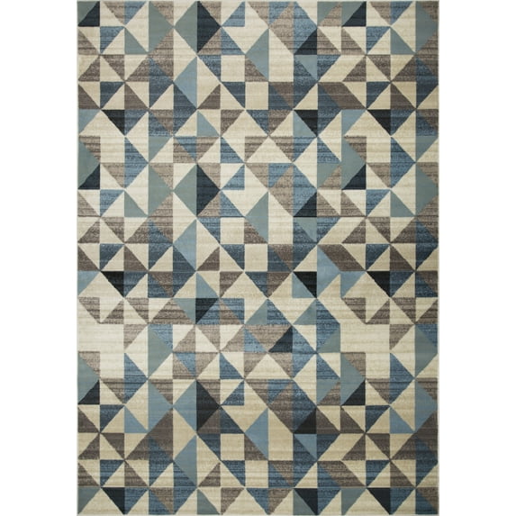 8’ x 11’ Blue Beige Nested Diamonds Modern Area Rug