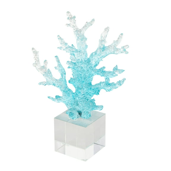 8" x 11" Blue Glass Ombre Coral Sculpture with Clear Square Base, by DecMode