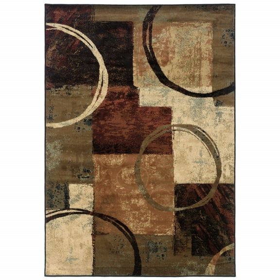 8â€™ x 11â€™ Brown and Black Abstract Geometric Area Rug