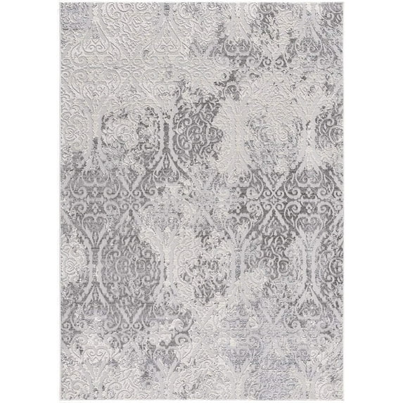 8’ x 11’ Cream and Gray Tinted Ogee Pattern Area Rug
