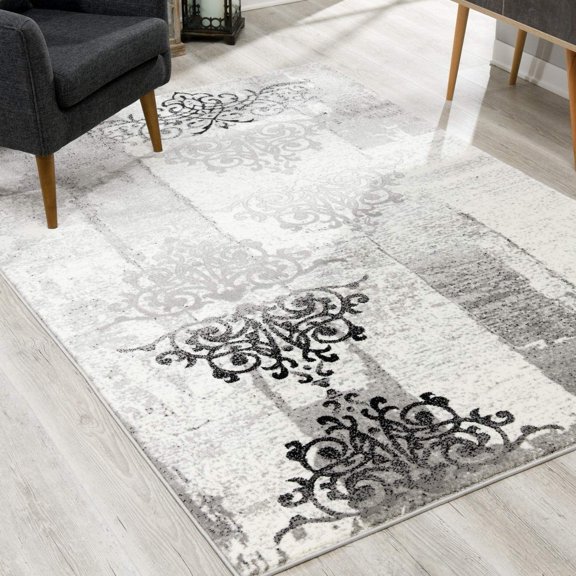8â€™ x 11â€™ Gray Faded Filigree Pattern Area Rug
