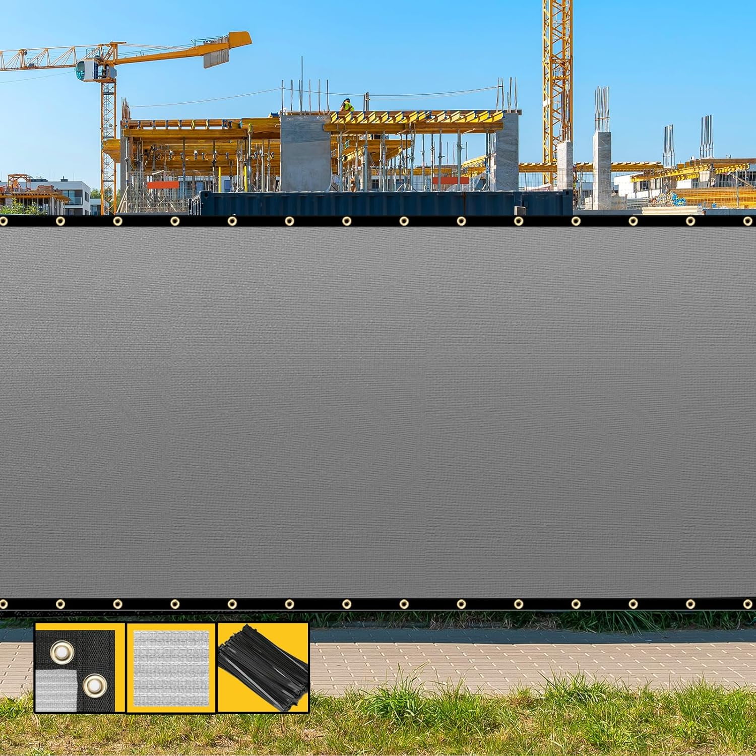 8' x 11' Gray Fence Privacy Screen, with Bindings & Grommets, Heavy ...