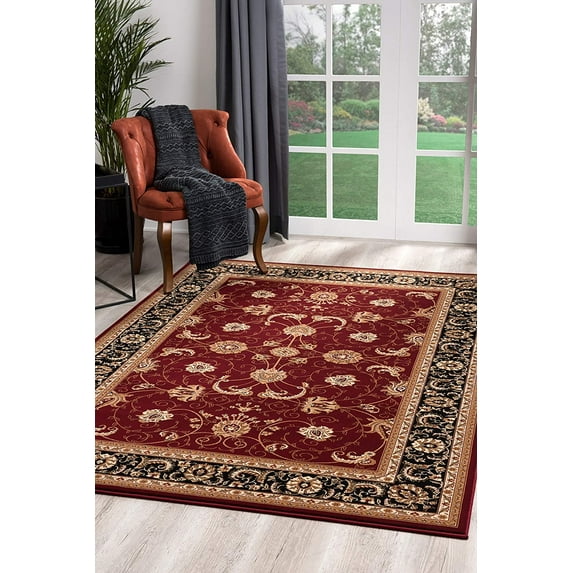 8’ x 11’ Red and Black Ornamental Area Rug