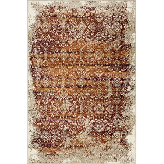 8’ x 11’ Rust Ivory Distressed Diamonds Area Rug
