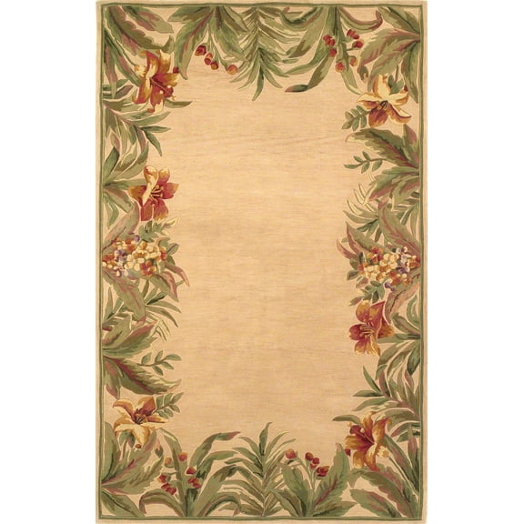 8' x 11'  Wool Ivory Tropical Greenery Area Rug
