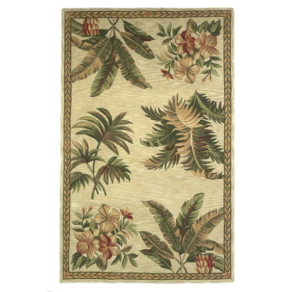 8' x 11' Wool Ivory with Laurel Border Palm Tree Area Rug
