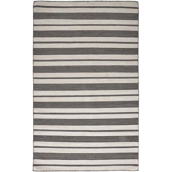 8 x 11 ft. Black & White Striped Dhurrie Hand Woven Stain Resistant Rectangle Area Rug