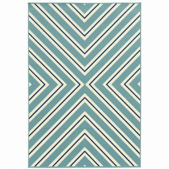 8 x 11 ft. Blue Geometric Stain Resistant Indoor & Outdoor Rectangle Area Rug - Blue - 8 x 11 ft.