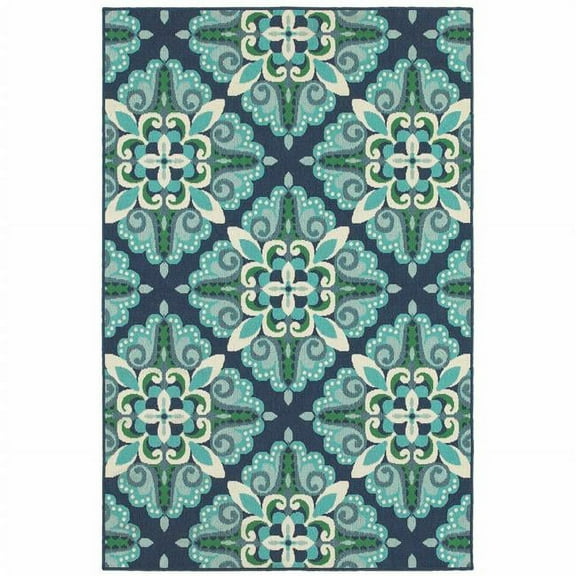8 x 11 ft. Blue & Green Floral Indoor & Outdoor Area Rug