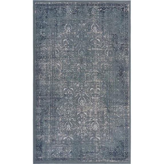 8 x 11 ft. Blue Silver Gray & Cream Damask Distressed Stain Resistant Rectangle Area Rug - Blue Silver Gray and Cream - 8 x 11 ft.