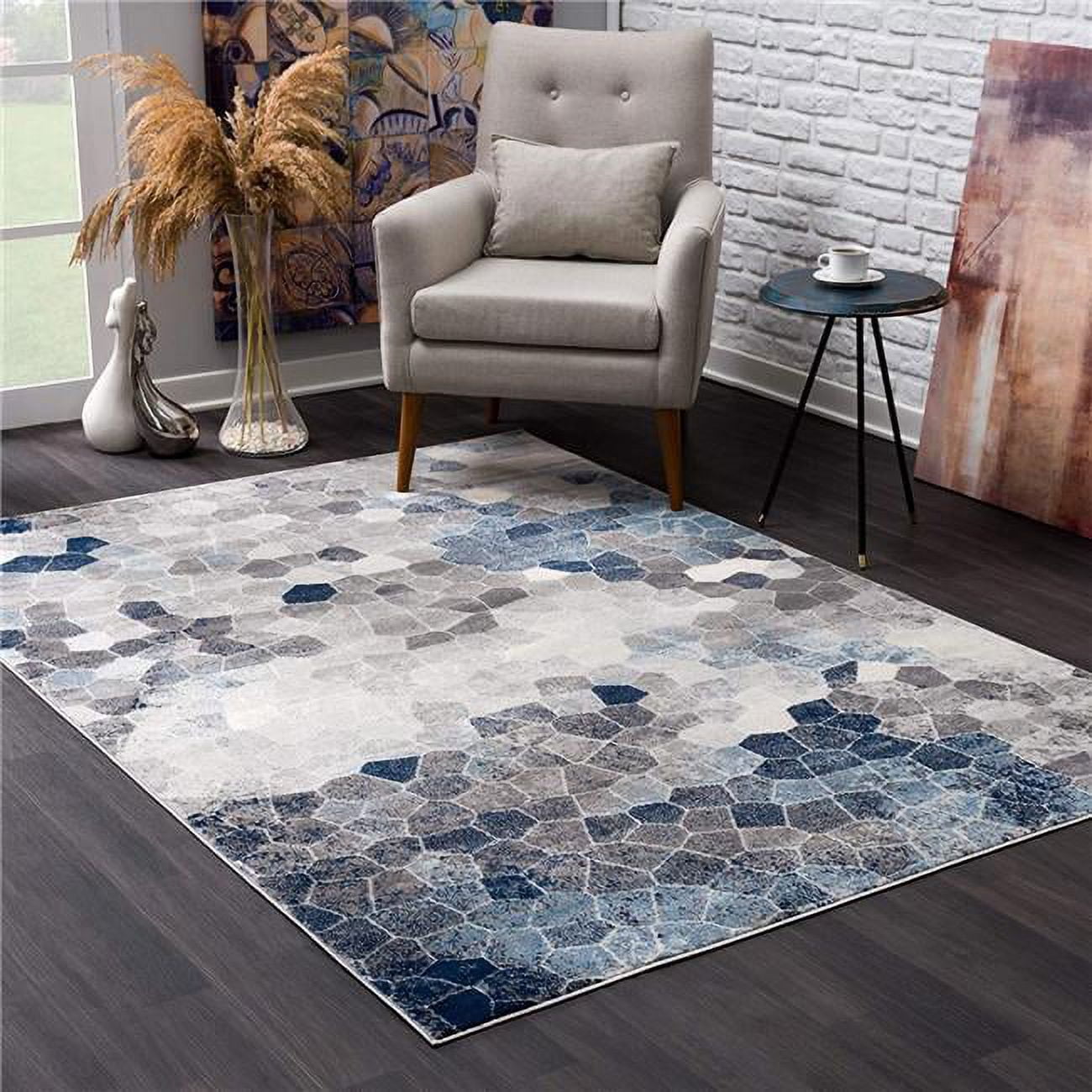 8 x 11 ft. Navy Blue Cobblestone Pattern Area Rug - Navy Blue - 8' x 11 ...