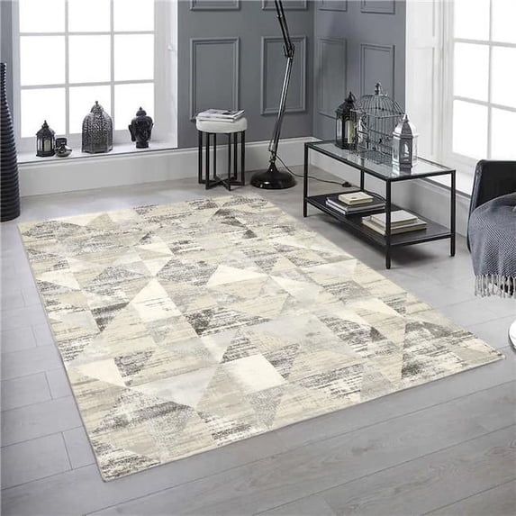 8 x 11 ft. Panache Cream & Gray Geometric Triangles Soft Power Loomed Rectangle Area Rug