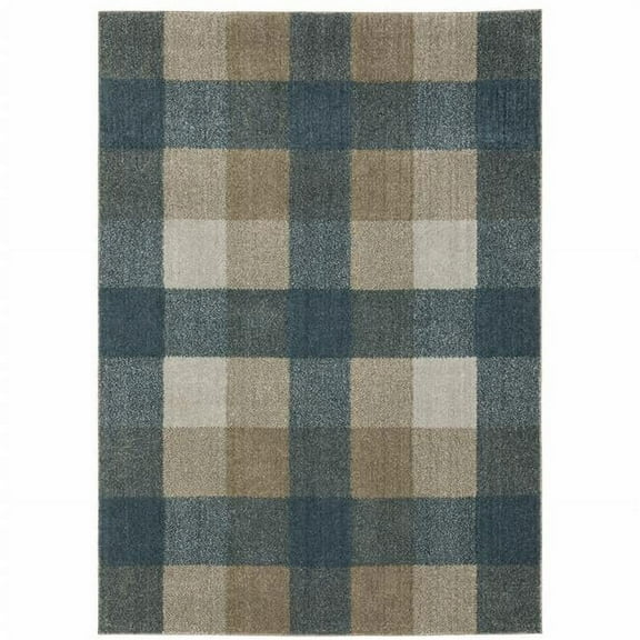 8 x 11 ft. Teal Gray Tan & Beige Geometric Power Loom Stain Resistant Rectangle Area Rug