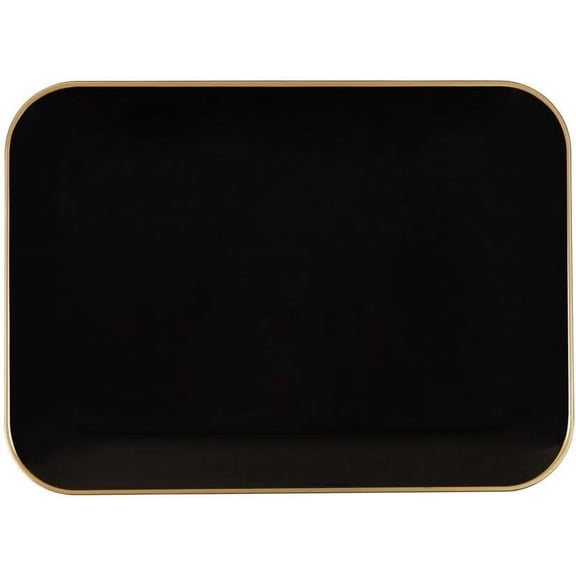 8" x 11" inch Disposable Rectangular Black Plastic with Gold Rim Serving Tray, China Like Party Trays, Heavy Duty Dinner Serving Plate, Platter, Weddings, Baby Showers, Catering (8)