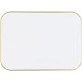 thumbnail image 1 of 8" x 11" inch Disposable Rectangular White Plastic with Gold Rim Serving Tray, China Like Party Trays, Heavy Duty Dinner Serving Plate, Platter, Weddings, Baby Showers, Catering (4), 1 of 2