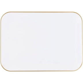 8" x 11" inch Disposable Rectangular White Plastic with Gold Rim Serving Tray, China Like Party Trays, Heavy Duty Dinner Serving Plate, Platter, Weddings, Baby Showers, Catering (1)