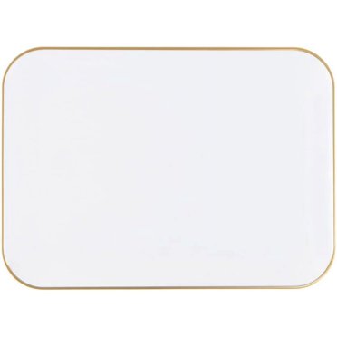 8" x 11" inch Disposable Rectangular White Plastic with Gold Rim Serving Tray, China Like Party Trays, Heavy Duty Dinner Serving Plate, Platter, Weddings, Baby Showers, Catering (1)