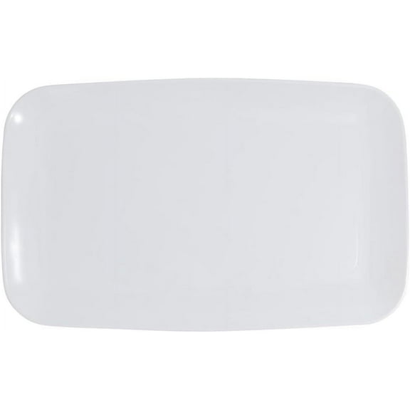18" x 11" inch Disposable Rectangular White Plastic Serving Tray, China Like Party Trays, Heavy Duty Dinner Serving Plate, Platter, Weddings, Baby Showers, Catering, Non-Toxic, BPA Free (4)
