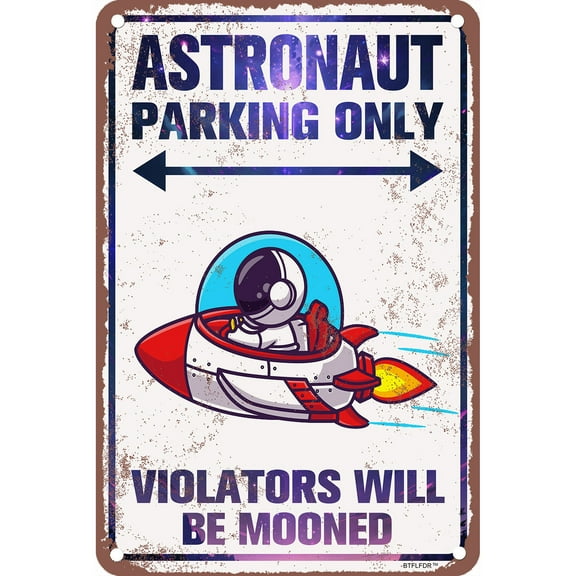 8" x 12" Aluminium Retro Sign Astronaut Parking Sign Room Decor Home Decoration - Cute Astronaut Gifts for Kids Bedroom Wall Art