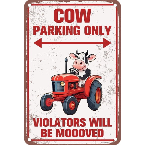 8" x 12" Aluminium Retro Sign Cow Parking Sign Room Decor Home Decoration - Cute Cow Gifts for Women Girls Wall Art