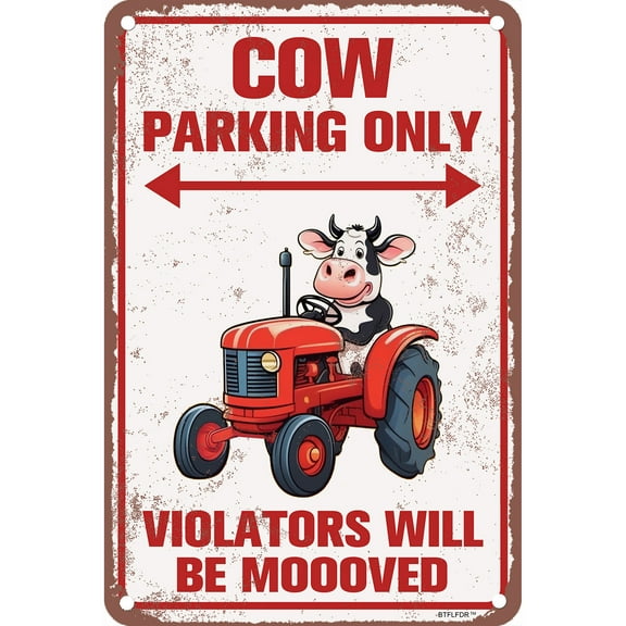 8" x 12" Aluminium Retro Sign Cow Parking Sign Room Decor Home Decoration - Cute Cow Gifts for Women Girls Wall Art