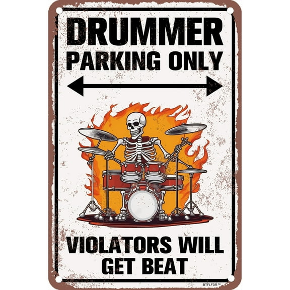 8" x 12" Aluminium Retro Sign Drummer Parking Sign Room Decor Home Decoration - Cute Drummer Gifts for Women Girls Wall Art