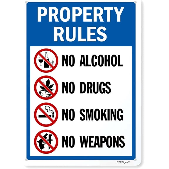 8" x 12" Aluminum Sign Property Rules - Warning Metal Sign for Swimming Pool Indoor Outdoor