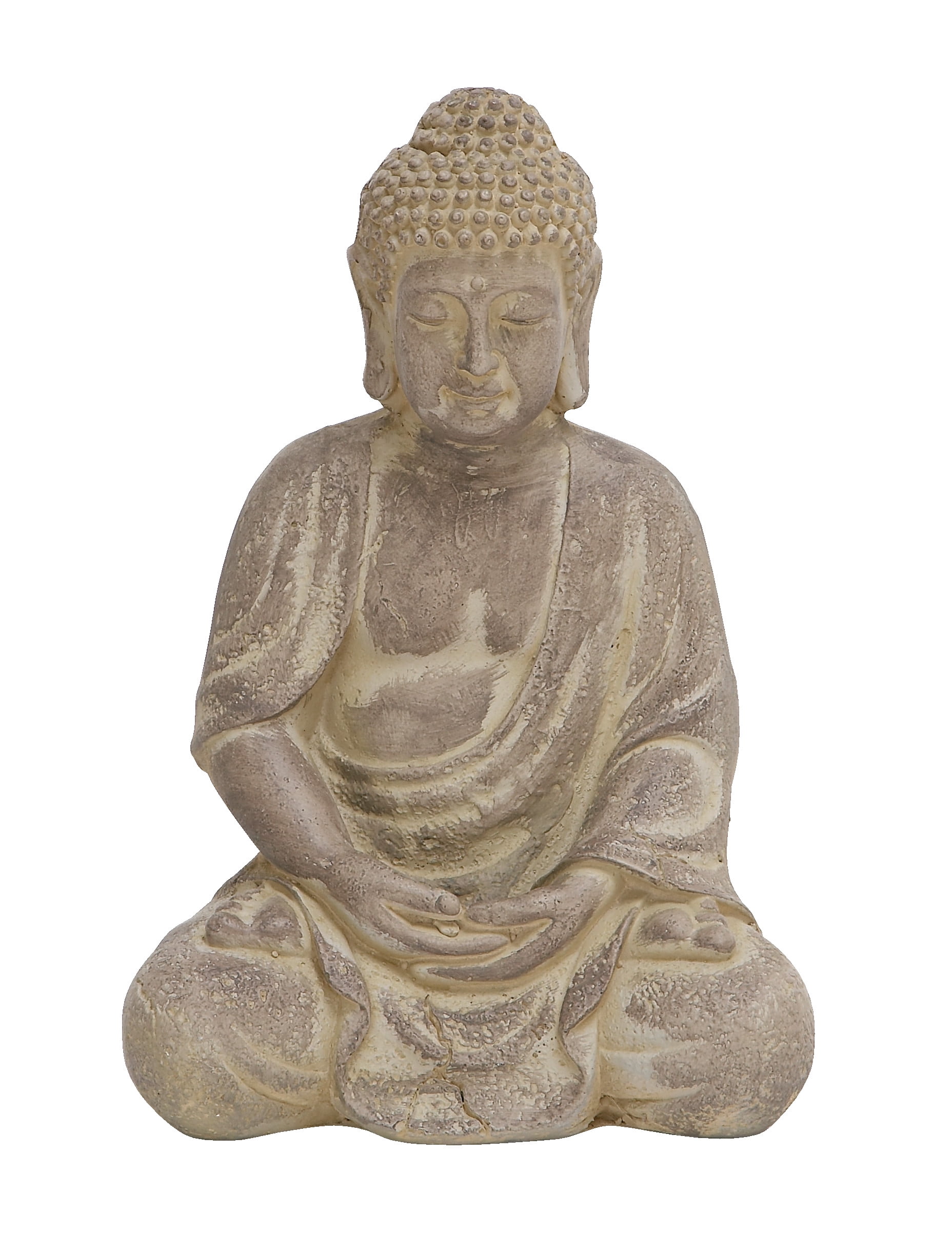 8" x 12" Beige Ceramic Meditating Buddha Sculpture with Engraved