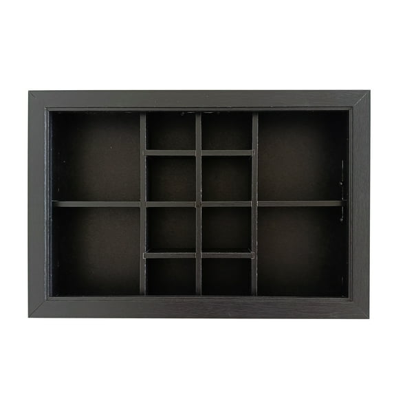 8" x 12" Black Collection Display Box by Studio Décor - 12 Compartments - Front Loading and Hanging Hardware Attached - 1 Pack