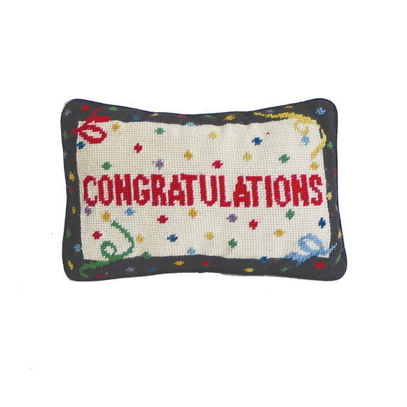 Congratulations Needlepoint Accent Throw Pillow, 8" x 12"