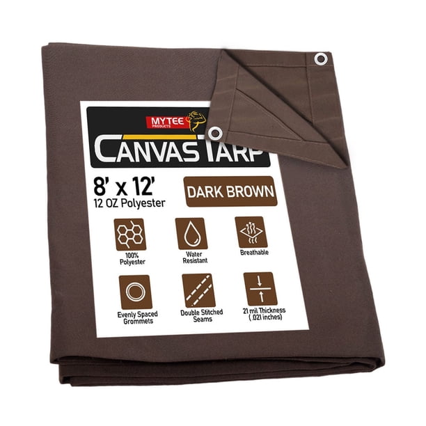 7' x 9' Dark Brown 12oz Heavy Duty Canvas Tarp with Grommets Water Resistant - Mytee Products