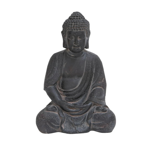 8" x 12" Dark Gray Ceramic Meditating Buddha Sculpture with Engraved Carvings and Relief Detailing, by CosmoLiving by Cosmopolitan